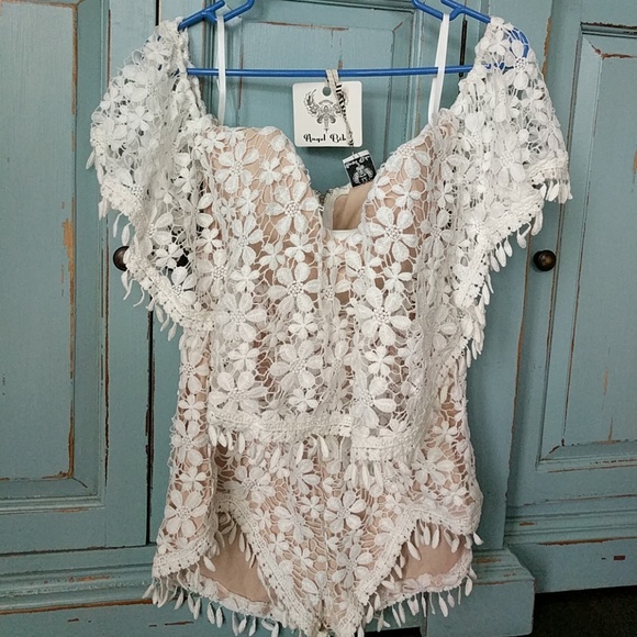 Angel Biba Pants - Angel Biba Nude Lace Romper M